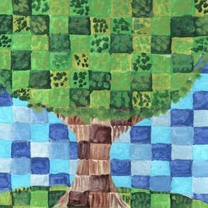 Pixel Tree Acrylic Painting Art Print Home Decor