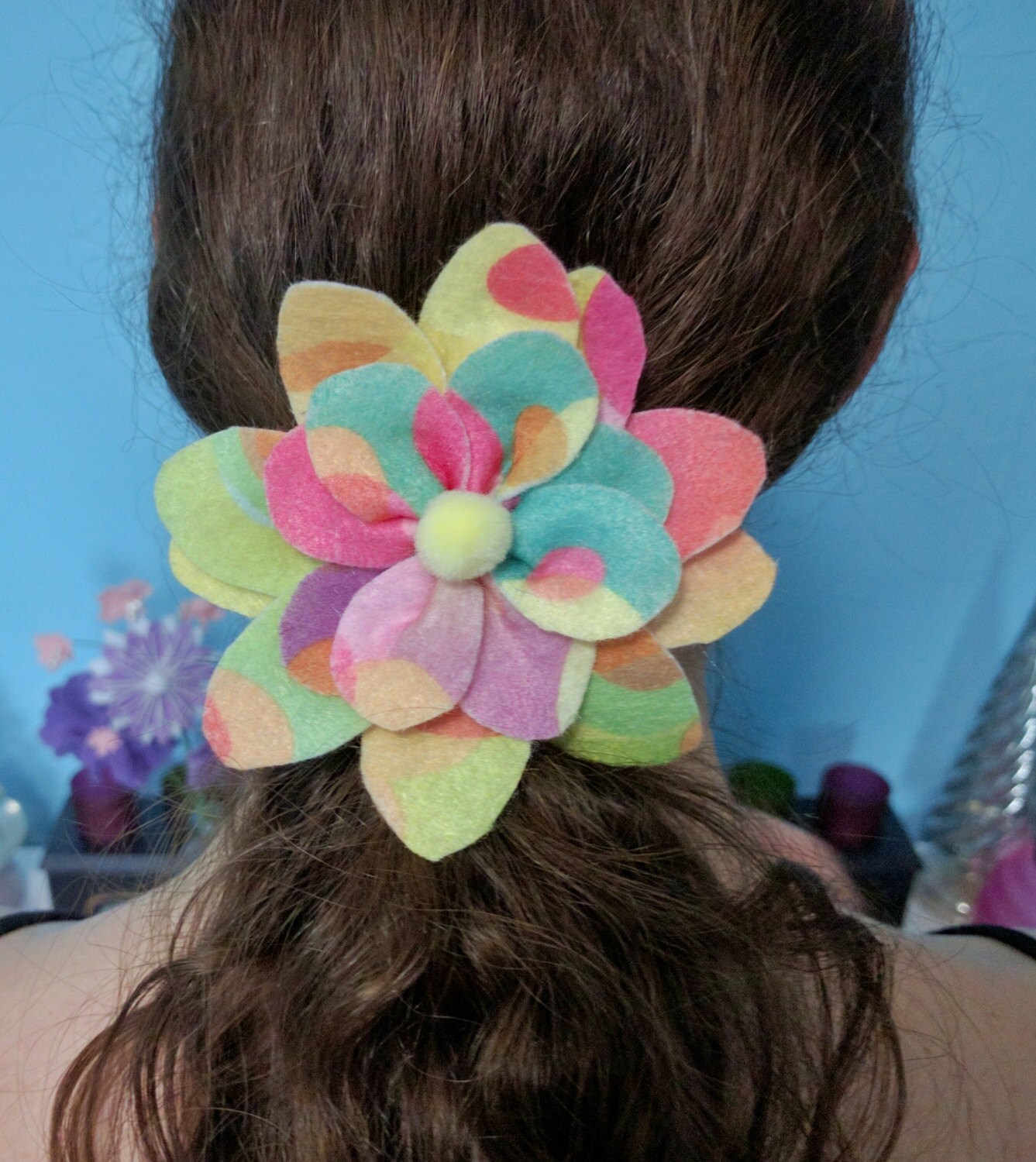 Patterned Felt Flower Hair Clip/hair Tie Happiness in Colors Etsy