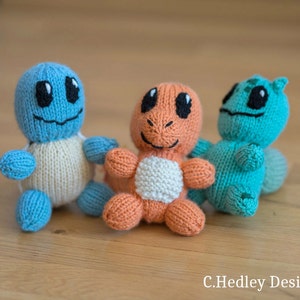Mini Knitted Plush Squirtle, Bulbasaur, and Charmander Starter Set