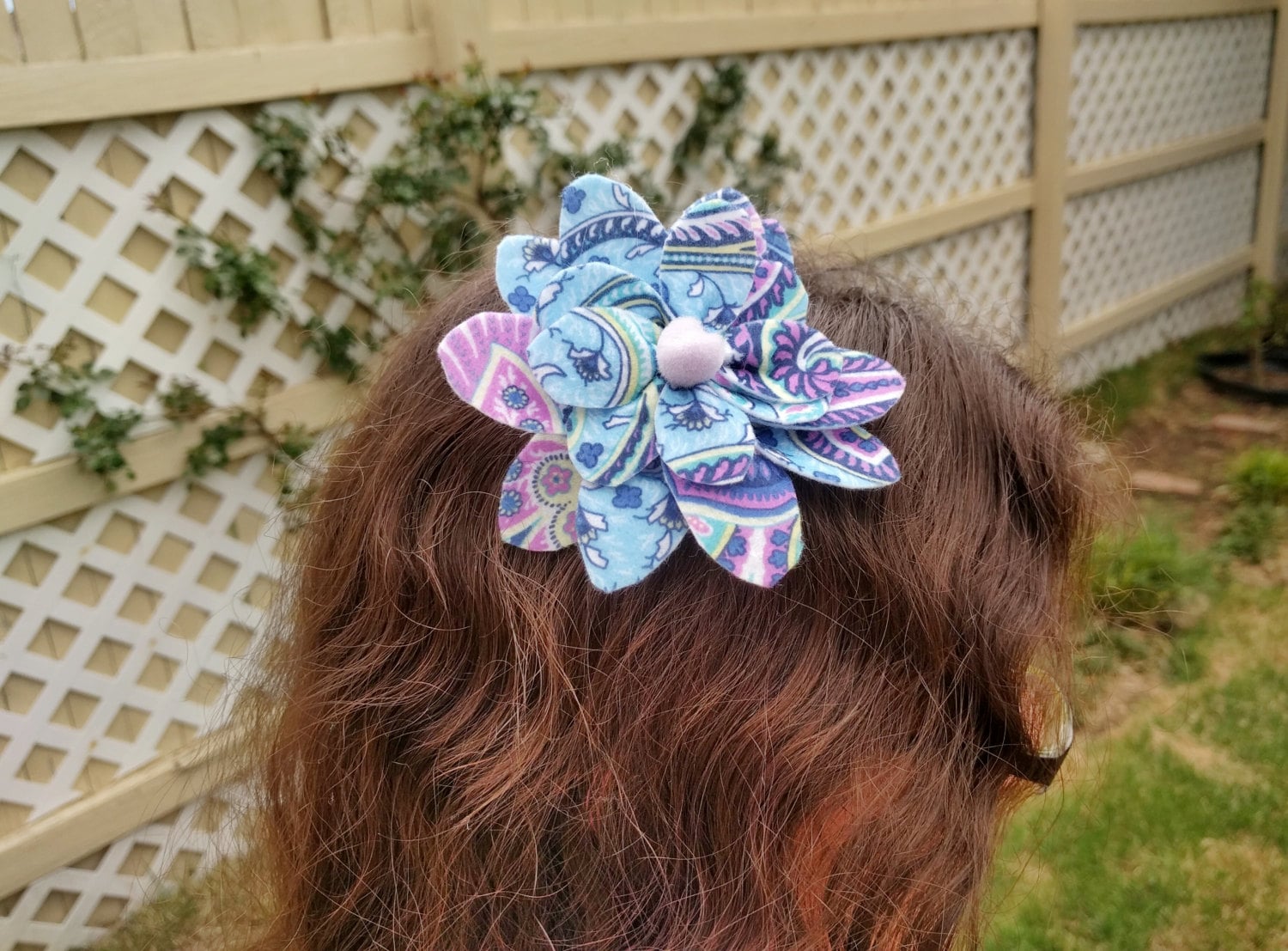 Patterned Felt Flower Hair Clip/hair Tie Paisley Bliss Etsy