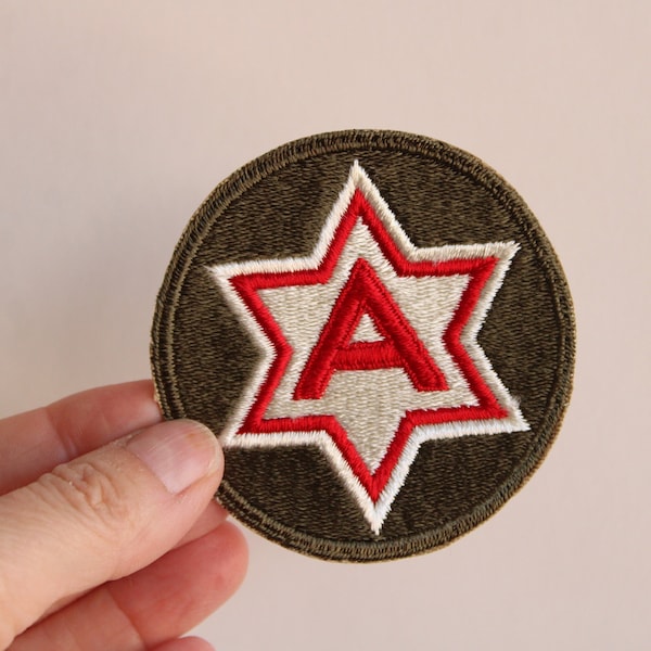 Vintage 1940s Patch Sew On Army / Red And White Star With A / Embroidered Military Insignia / World War Two