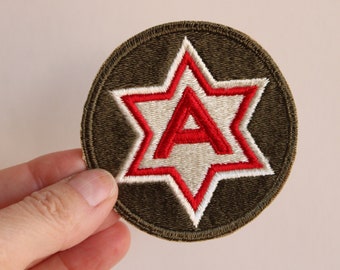 Vintage 1940s Patch Sew On Army / Red And White Star With A / Embroidered Military Insignia / World War Two