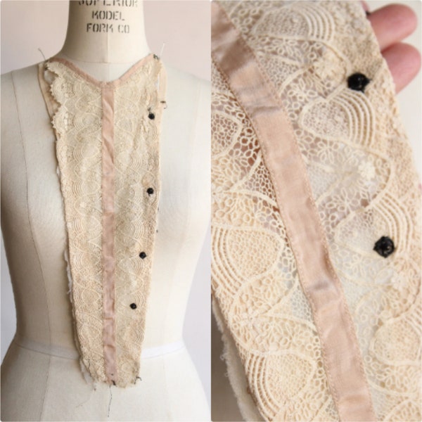 Antique 1900s Blouse Front, 1910s 1920s Ivory Silk Lace Appliques Approx 14"