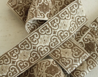 bordure en ruban jacquard vintage, beige et ivoire, pièce de 49 po. de long, 1,25 po. de large, bandeau artistique pour couture de costumes