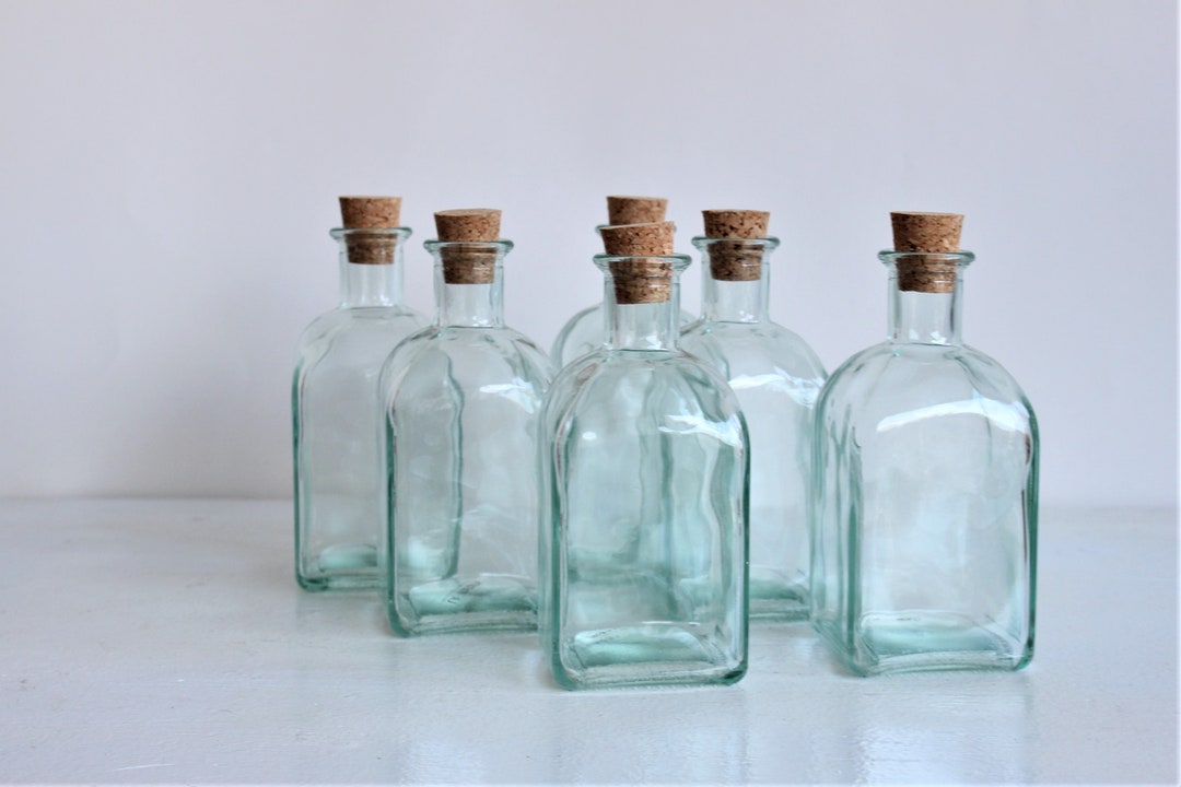 Glass Bottle With Cork, 8 Ounce, Reycled Spanish Glass, One Etsy