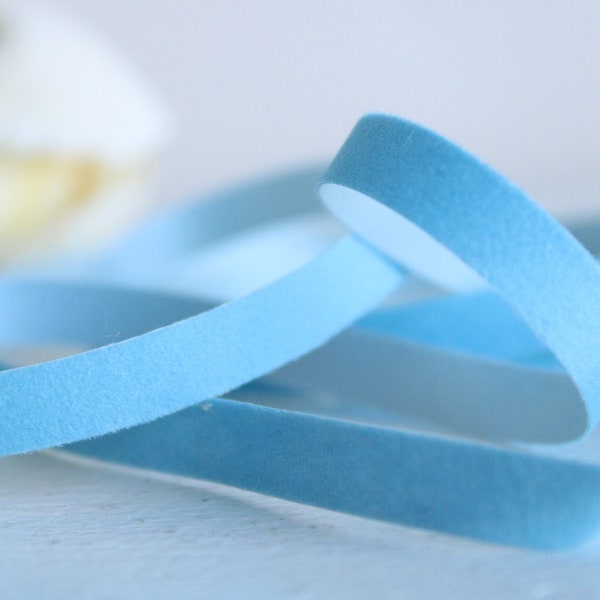 Vintage Velvet Ribbon Pale Blue 8mm 2 yards, Velour Giftwrap Trim