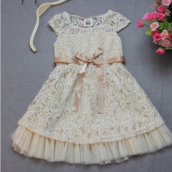 Ivory Lace Flower Girl Dress, Lace Rustic Dress, Junior Bridesmaid Dress, Lace PettiRomper Dress, Petti romper dress