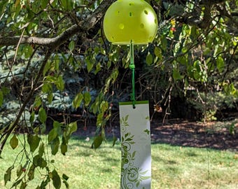 Pickleball Wind Chime Hand Blown Glass Japanese Furin Bell, Upcycled Sport Gift for Pickleball Lover, Zen Garden Decor, Outdoor Patio Accent