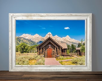 Grand Teton Chapel Print: Rustic Log Cabin Church, Landscape Photography