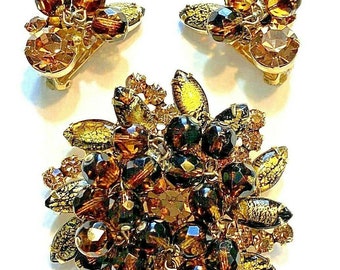 Vintage Juliana style topaz tassel brooch
