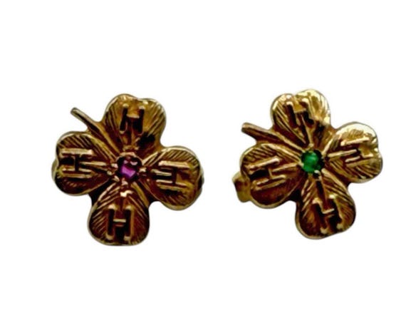 Vintage Small Signed 10K Solid Gold Emerald Ruby … - image 6