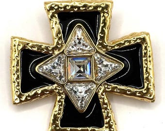 Signiert St. John Großes Malteser Kreuz Emaille Strass Kristall Pin Anhänger 2 '