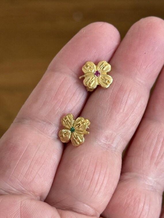 Vintage Small Signed 10K Solid Gold Emerald Ruby … - image 5