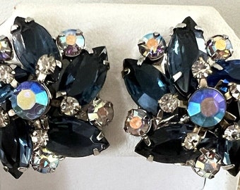 Vintage Juliana Sombras de Azul Aurora Boreal Estrella Flor Clip En Pendientes