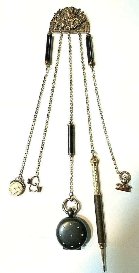 Vintage Victorian Gunmetal Chatelaine Pin Brooch F
