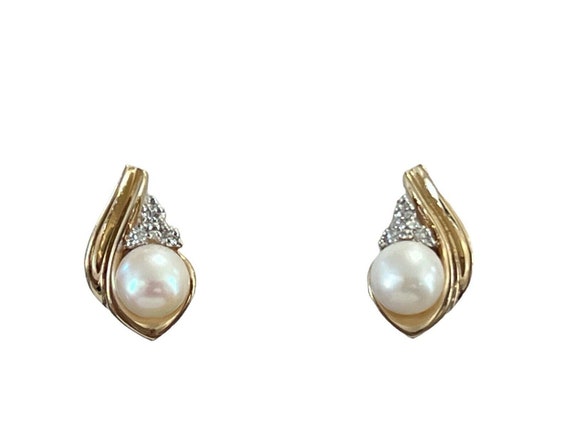Vintage Signed AJ 14K Gold Pearl and Diamond Earr… - image 8