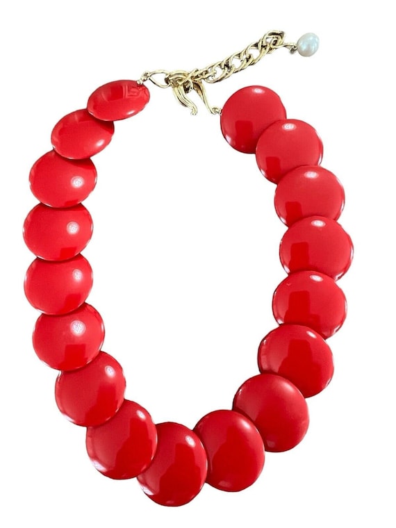 Vintage Retro Red Lucite Disc Necklace with Faux … - image 7