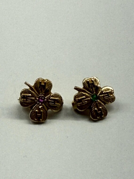 Vintage Small Signed 10K Solid Gold Emerald Ruby … - image 2