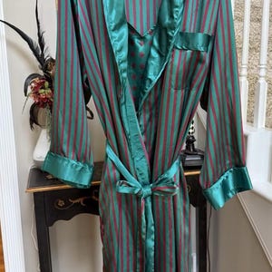 Vintage Solange Satin Feel Green Pink Stripe Floral Gown and Robe Set Size 22/24