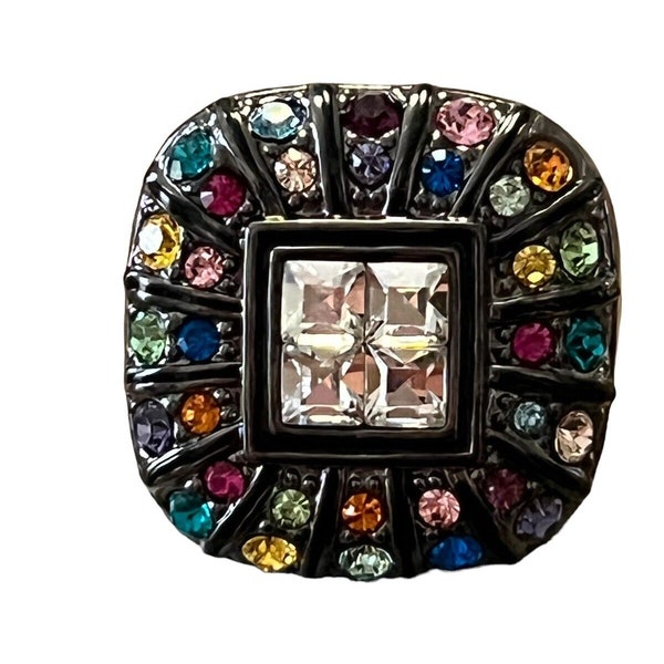 Signed Princess Amanda Borghese Multi Color Crystal Black Enamel Ring Size 10