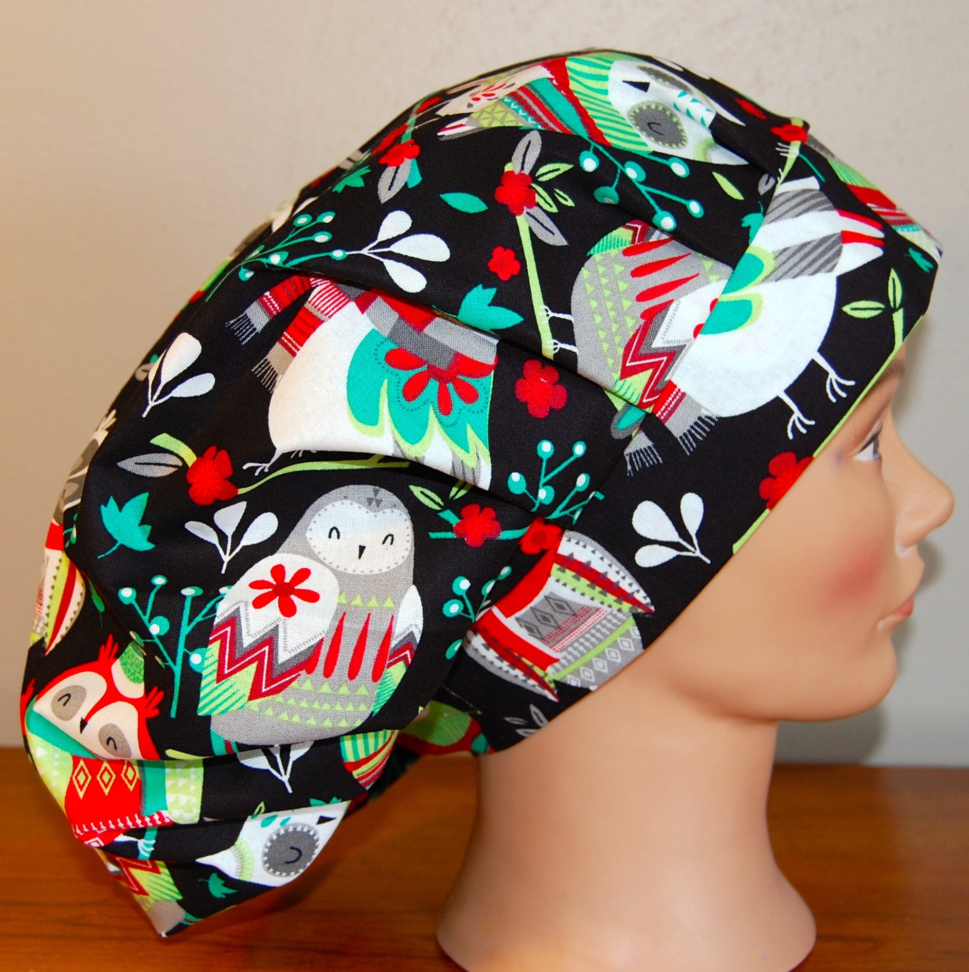 Womens Surgical Bouffant Scrub Cap Chemo Christmas Owls Flowers Scarves Geometric Patterns Adjustabl