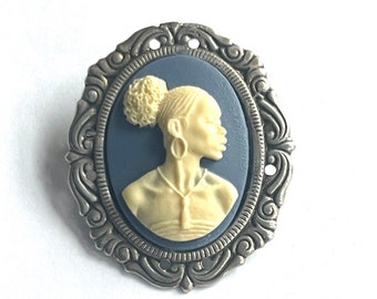 African American Lady Cameo Brooch, Black Lady Cameo, Brass Cameo Brooch, Trending Now