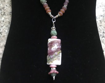 Artisan Lampwork Glass Necklace, Lavender and Pink Lampwork Beaded Necklace,