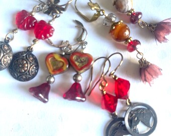 Red Dangle Earrings,Tassel Earrings,Red Leaf Earrings, Horse Earrings Dangle Earrings, Gift For Her