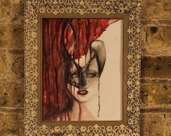 Gothic Home Decor_Horror Decor_ Bunny Art_Dark Art Print_Gothic Wall Art_Creepy Art_Halloween Decor_Fetish Art_Watercolor Print_Easter