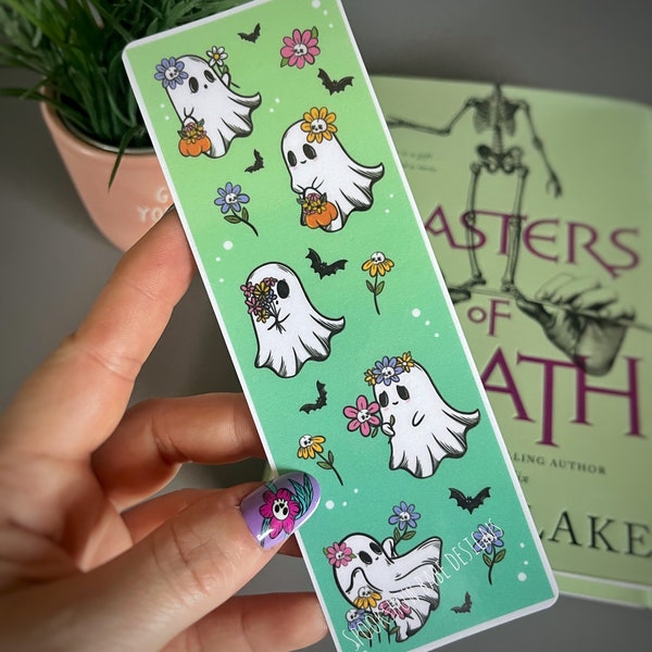 Handmade spring garden ghost bookmark for pastel goth book lover/Gothic Bookmark/Creepy Cute Halloween Bookmark