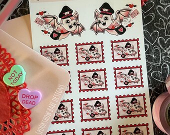 Valloween Sticker sheet/Valentines Sticker Sheet/Bats Sticker Sheet/Artist stickers/Handmade Stickers/Creepy cute stickers/planner stickers
