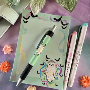 Spooky Cute Ghost 4x6 Sticky Notepad and Pen Set perfect for Back to School, Teachers and Office Supplies