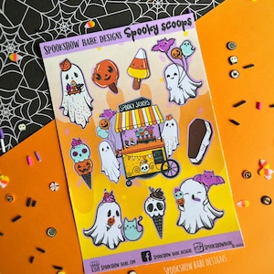 Spooky Cute Halloween Ice Cream vinyl Sticker Sheet/Office Supplies/Journaling Stickers/Scrapbooking Stickers/Halloween Sticker Sheet