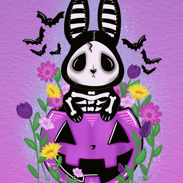 Spooky Bunny/Gothic Bunny Art/Easter Card/Creepy Cute/Postcard/Easter Decor/Gothic Wall Art/Pastel Goth/Halloween Lover