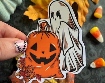 Halloween Sticker/Ghost Sticker/Creepy Cute Sticker/Autumn Sticker/Handmade Sticker/Nostalgic Art Sticker