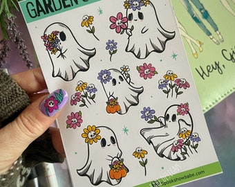 Spooky Spring Gardening Ghosts Sticker Sheet/Planner Stickers/Handmade Stickers/Gothic Stickers/Scapbooking Stickers/Journaling Stickers