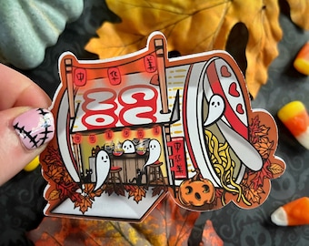 Halloween Sticker/Ghost Sticker/Creepy Cute Sticker/Autumn Sticker/Handmade Sticker/Cozy Sticker/Cup of Noodles/Ramen