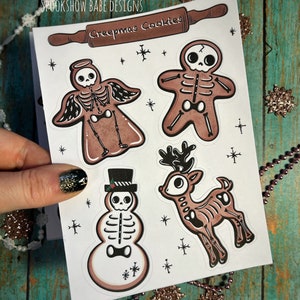 Christmas Cookie Sticker Sheet/Planner Stickers/Creepy Cute Stickers/Christmas Sticker/Handmade Sticker/Gothic Christmas Sticker Sheet