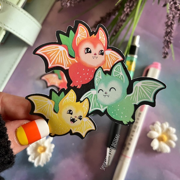 Bat Sticker/Lemon Sticker/Lime Sticker/Fruit Sticker/Citrus Sticker/Pastel Goth/Creepy cute sticker/Laptop sticker/handmade