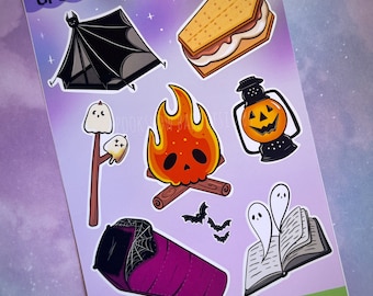 Spooky Summer Camp Sticker Sheet/ Summerween Stickers/Camper Sticker Sheet/Spooky Cute Planner Sticker Sheet