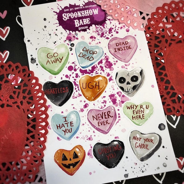 Paper Sticker Sheet/Planner Sticker Sheet/Valentines Day Stickers/Valentines Day Gifts/Gothic Valentines/Anti-Valentines/Artist Stickers