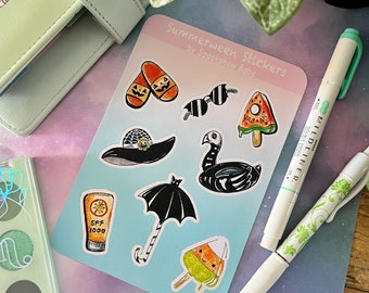 Summerween Paper Sticker Sheet/Planner Stickers/Gothic Stickers/Halloween Stickers/Summer Stickers/Beach Babe Stickers