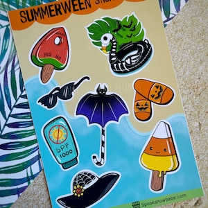 Summerween Paper Sticker Sheet/Planner Stickers/Gothic Stickers/Halloween Stickers/Summer Stickers/Beach Babe Stickers