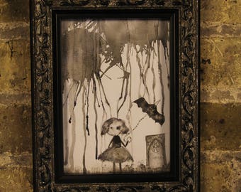 Horror Decor_Gothic Home Decor_Halloween Decor_Creepy Art_Cemetery Decor_Creepy Art Prints_Watercolor Painting_Room  Decor_Mourning Art