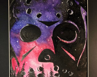 Original painting of Galaxy Jason/Watercolor Painting of Jason Voorhees Galaxy/Original Artwork/One of a kind Painting/Friday the 13th Art