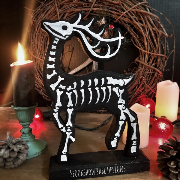 Nightmare Before Christmas Decor/Skeleton Reindeer/Tim burton Decorations/Skeleton Deer/Gothic Home Decor/Christmas Decor/Reindeer Bookends