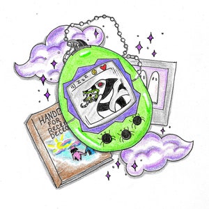 Beetlejuice Art/Sandworm Art/Tamagotchi Art/90s Inspired Art/Gothic Home Decor/5x7 Art Print/Tim Burton Decor/Creepy Cute Art