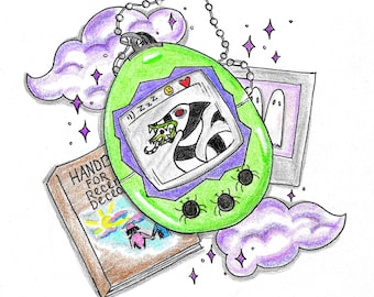 Beetlejuice Art/Sandworm Art/Tamagotchi Art/90s Inspired Art/Gothic Home Decor/5x7 Art Print/Tim Burton Decor/Creepy Cute Art