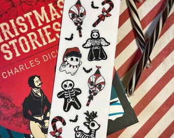 Christmas Bookmark/Handmade Bookmark/Bookish Gifts/Book Lover Gifts/Gothic Bookmark/Creepy Cute Gifts/Stocking Stuffers/Holiday bookmark