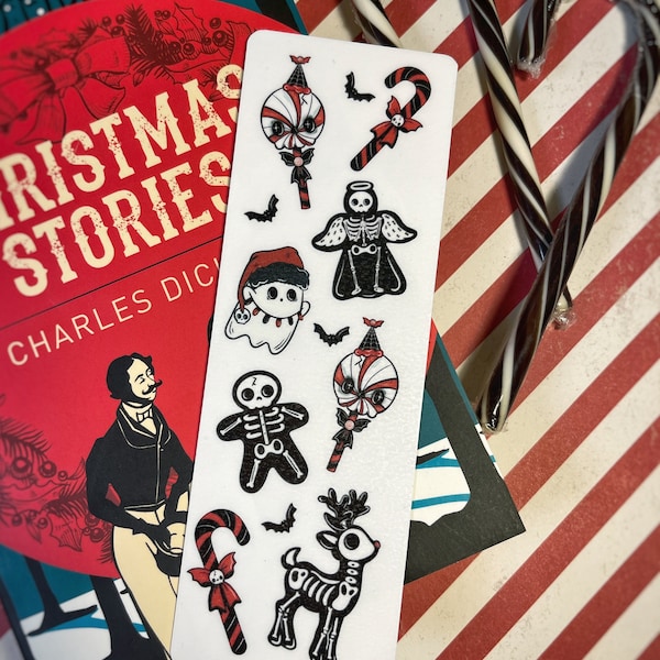 Christmas Bookmark/Handmade Bookmark/Bookish Gifts/Book Lover Gifts/Gothic Bookmark/Creepy Cute Gifts/Stocking Stuffers/Holiday bookmark
